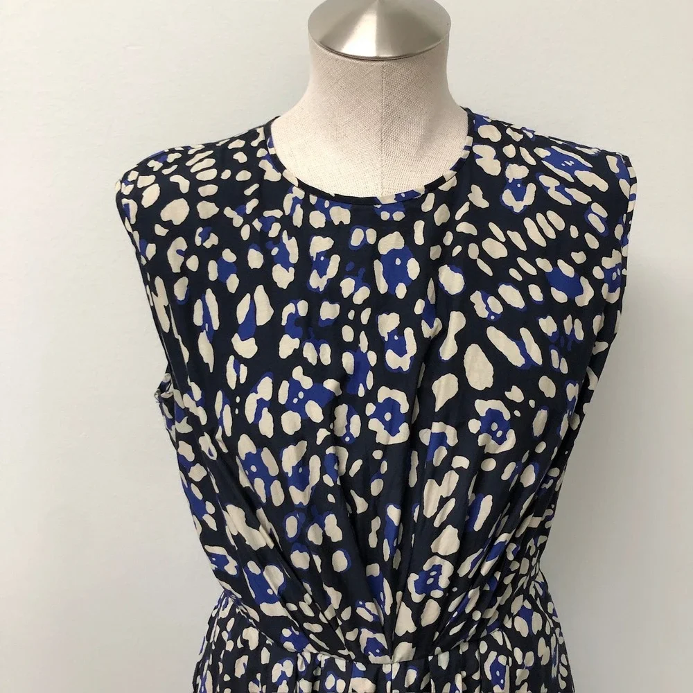 Adam Lippes Maxi Dress Womens 8 Blue Silk Blend Abstract Sleeveless Pockets